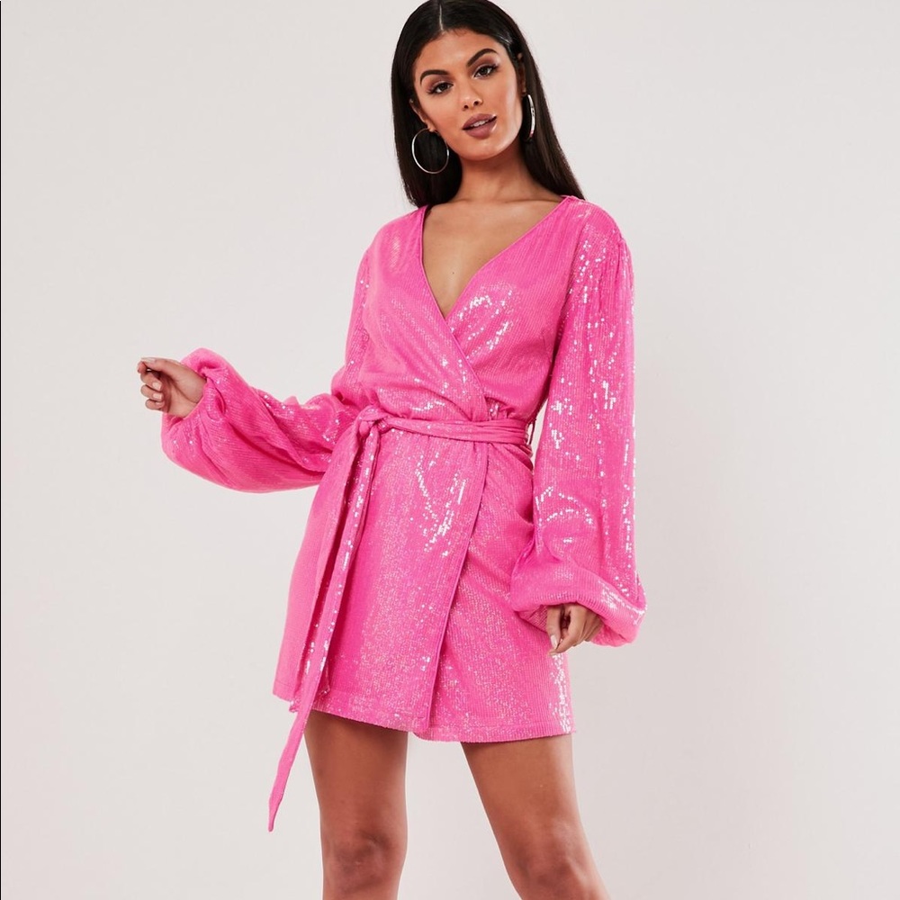 Missguided hot pink wrap dress